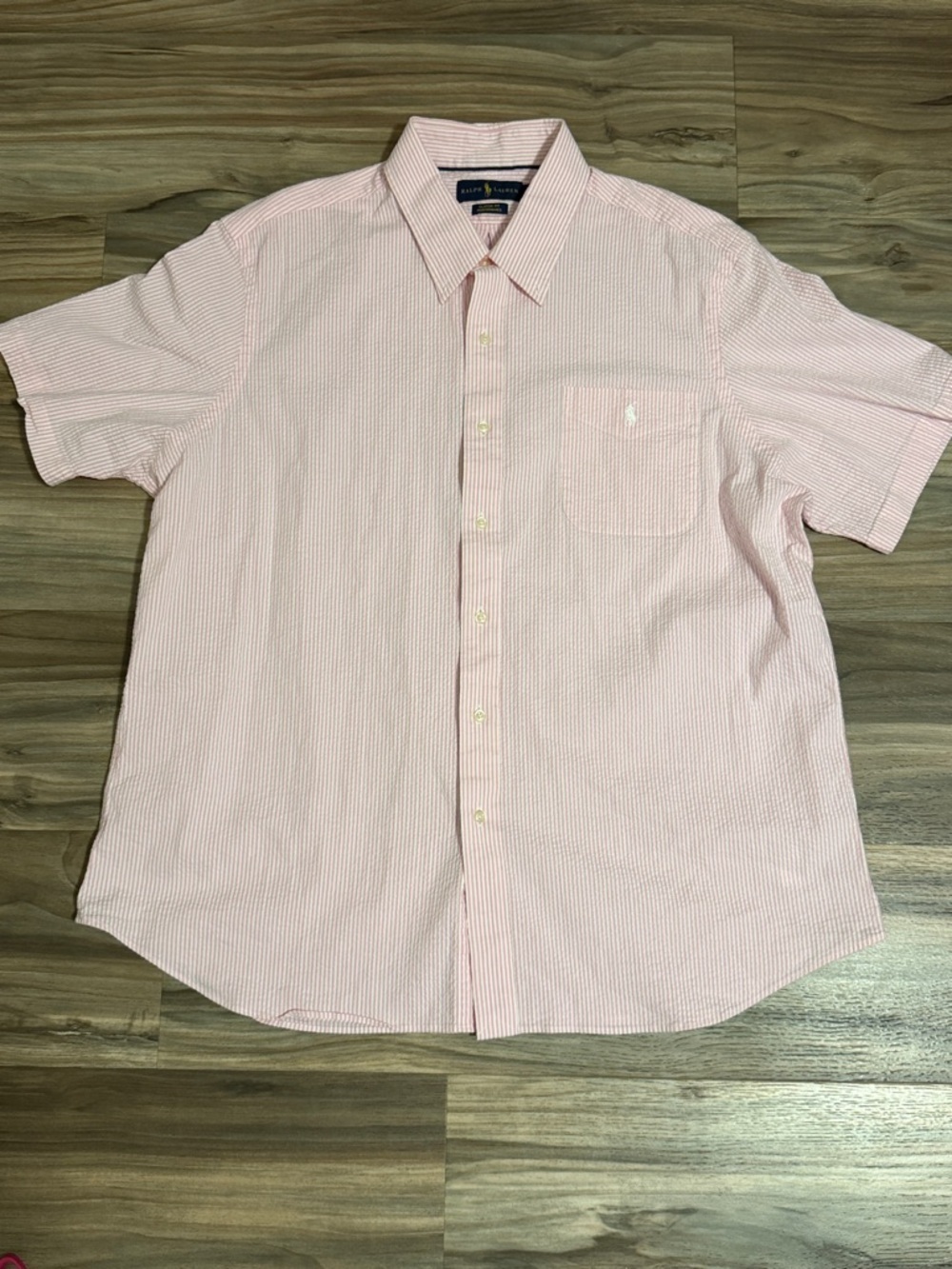 Ralph Lauren Performance Mens XXL Pink Seersucker Stripe Button Down Shirt